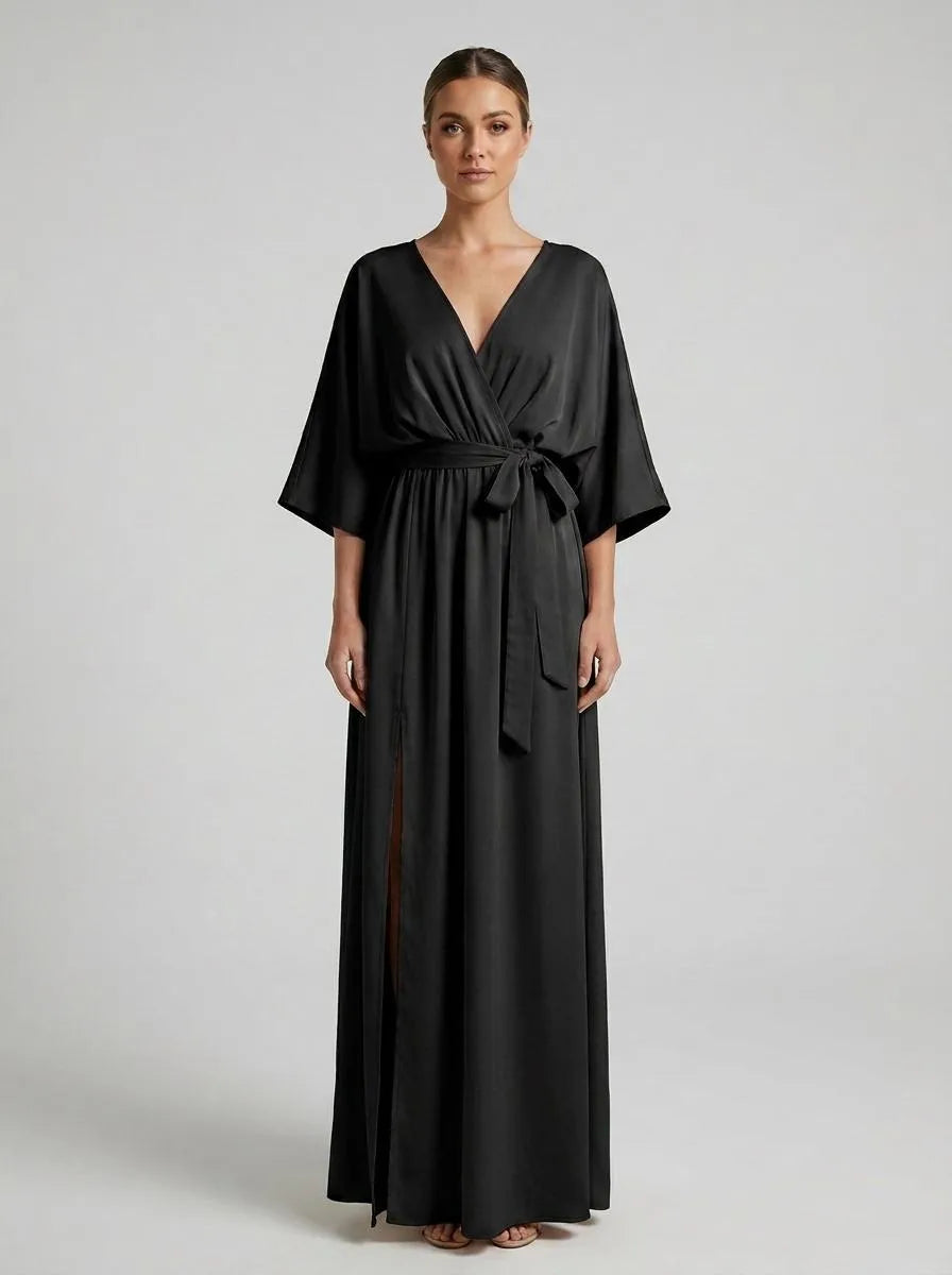 Bella Novelle gala maxi jurk strikdetail in zwart