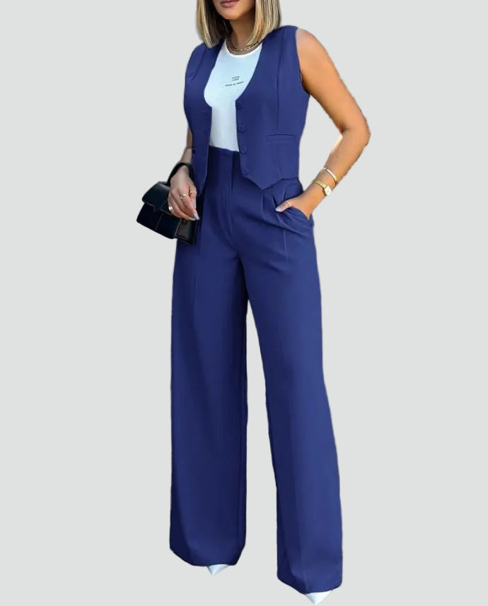 Bella Novelle gilet en broek set in Blauw