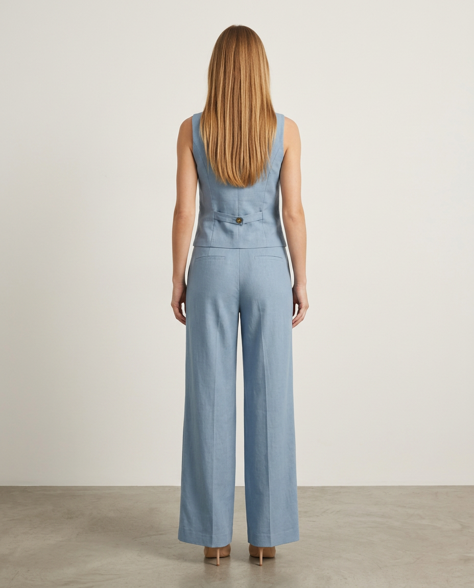 Gilet-en-broekset in blauw - achteraanzicht
