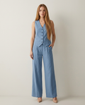Gilet met wijde broek set in blauw - vooraanzicht