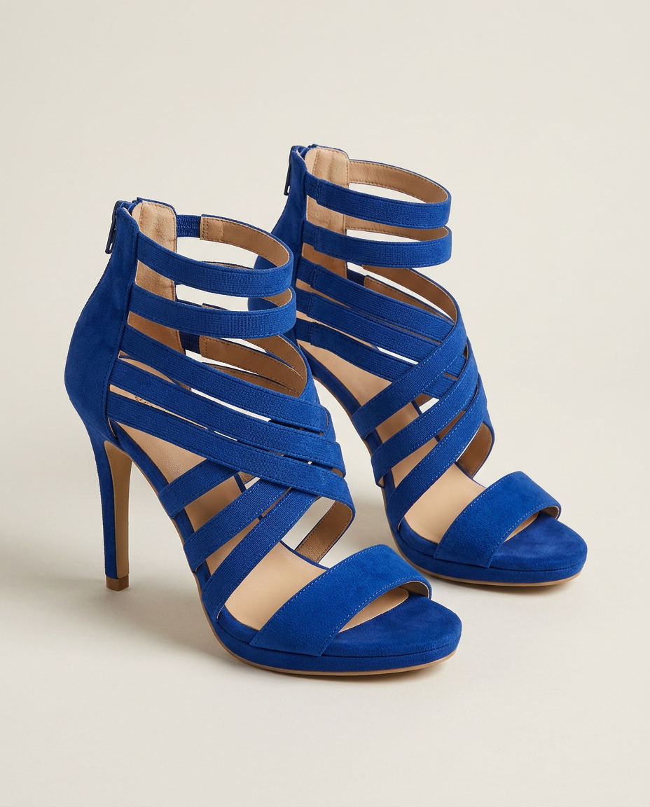 Blauwe gladiator sandalen met hak en bandjes