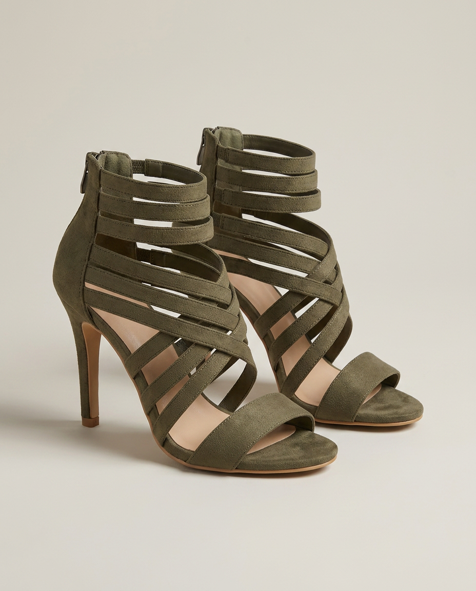 Khaki gladiator sandalen met hak en bandjes