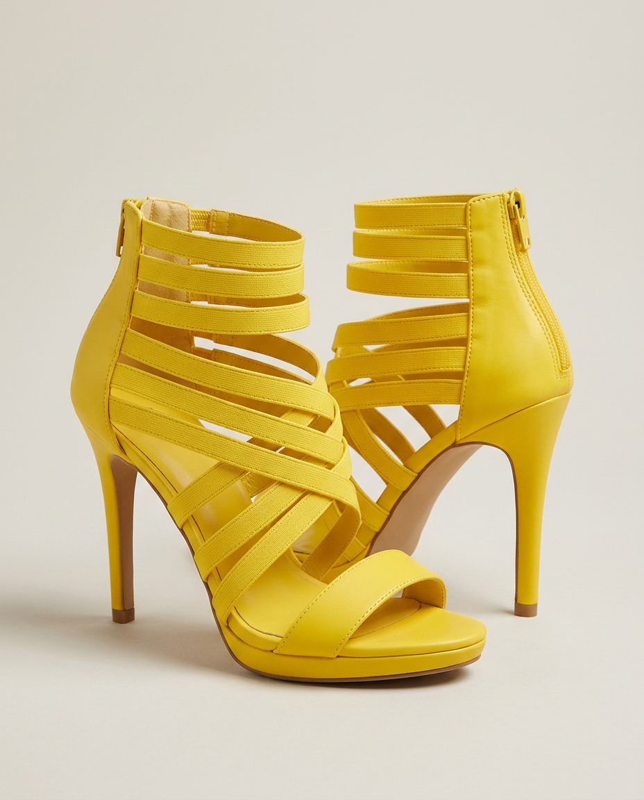 Gele gladiator sandalen met hak en bandjes