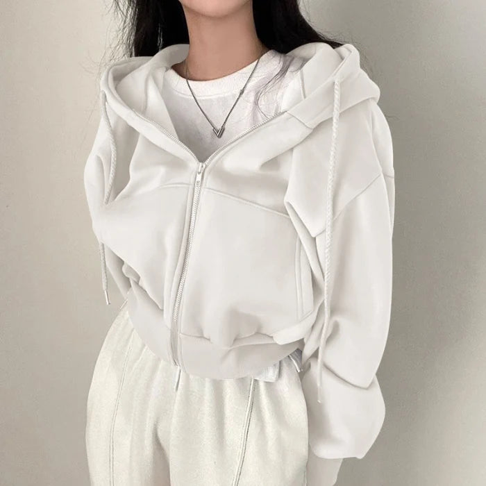 Bella Novelle cropped oversized hoodie met rits in wit