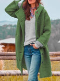Bella Novelle lange teddy fleece jas met capuchon in groen