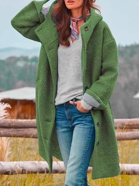 Bella Novelle lange teddy fleece jas met capuchon in groen
