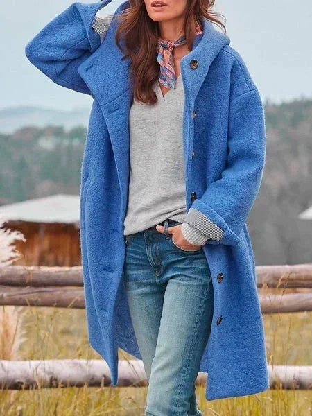 Bella Novelle lange teddy fleece jas met capuchon in blauw