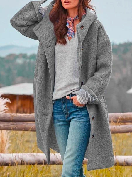 Bella Novelle lange teddy fleece jas met capuchon in grijs