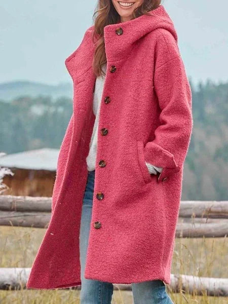 Bella Novelle lange teddy fleece jas met capuchon in roze