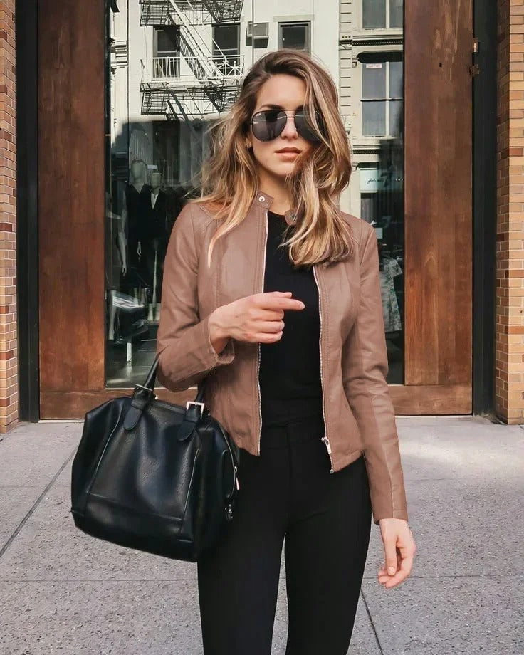 Bella Novelle damesjas leerlook in bruin