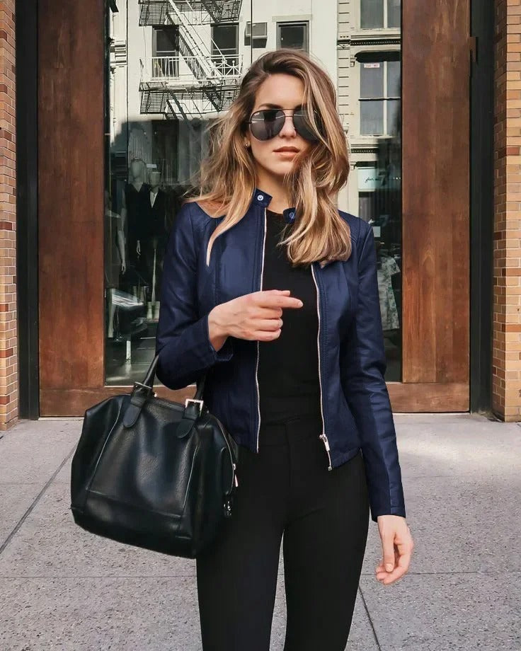 Bella Novelle damesjas leerlook in donkerblauw