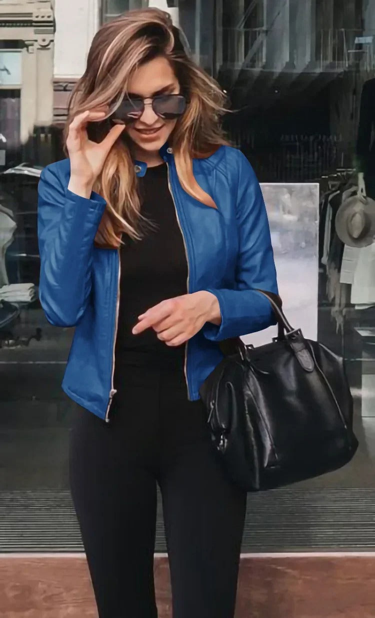Bella Novelle damesjas leerlook in blauw