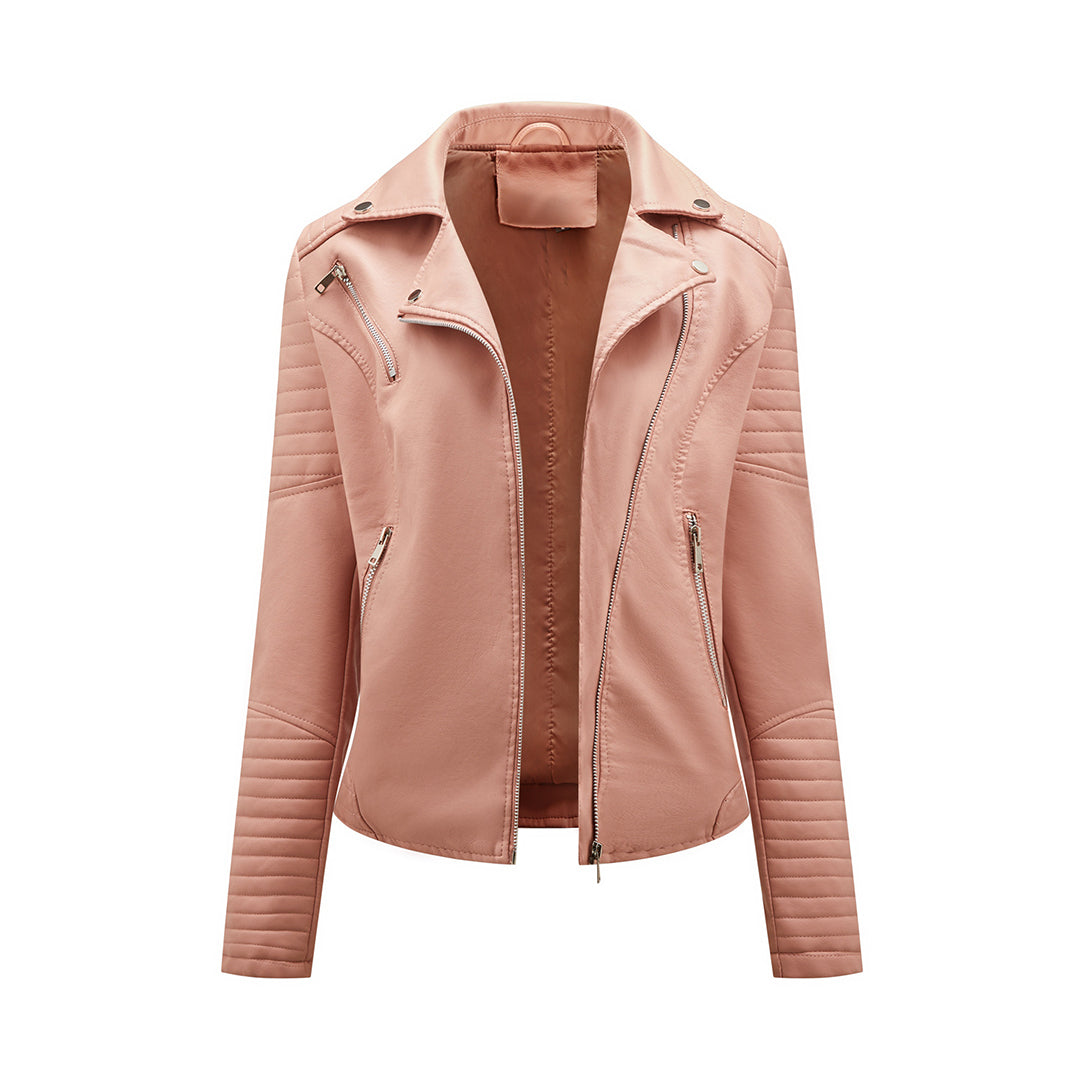 Bella Novelle jas met leerlook voor dames, staande pose van opzij