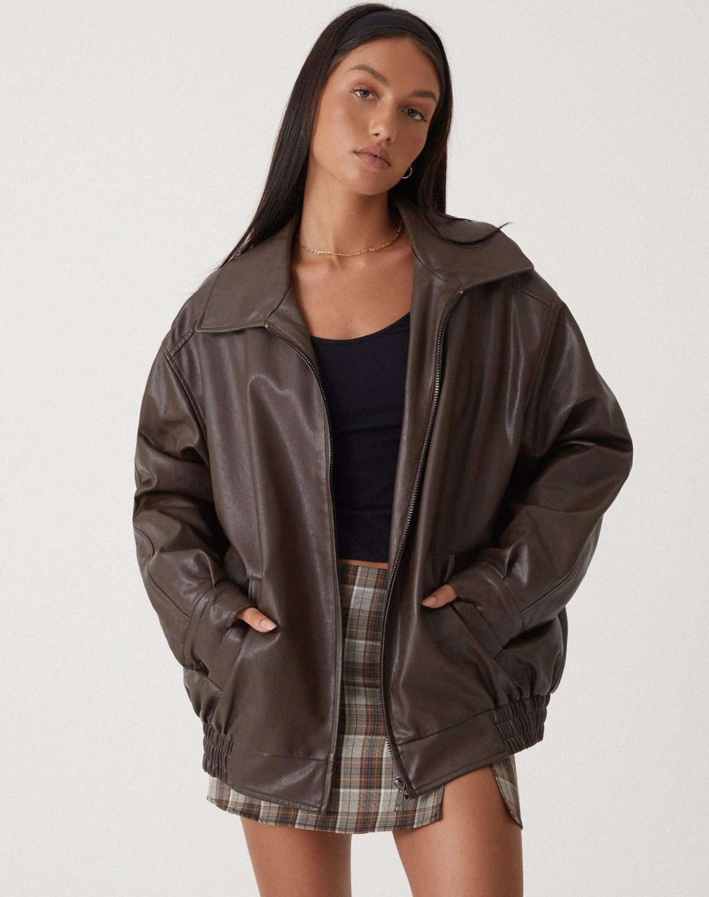 Bella Novelle oversized jasje in leerlook, vooraanzicht