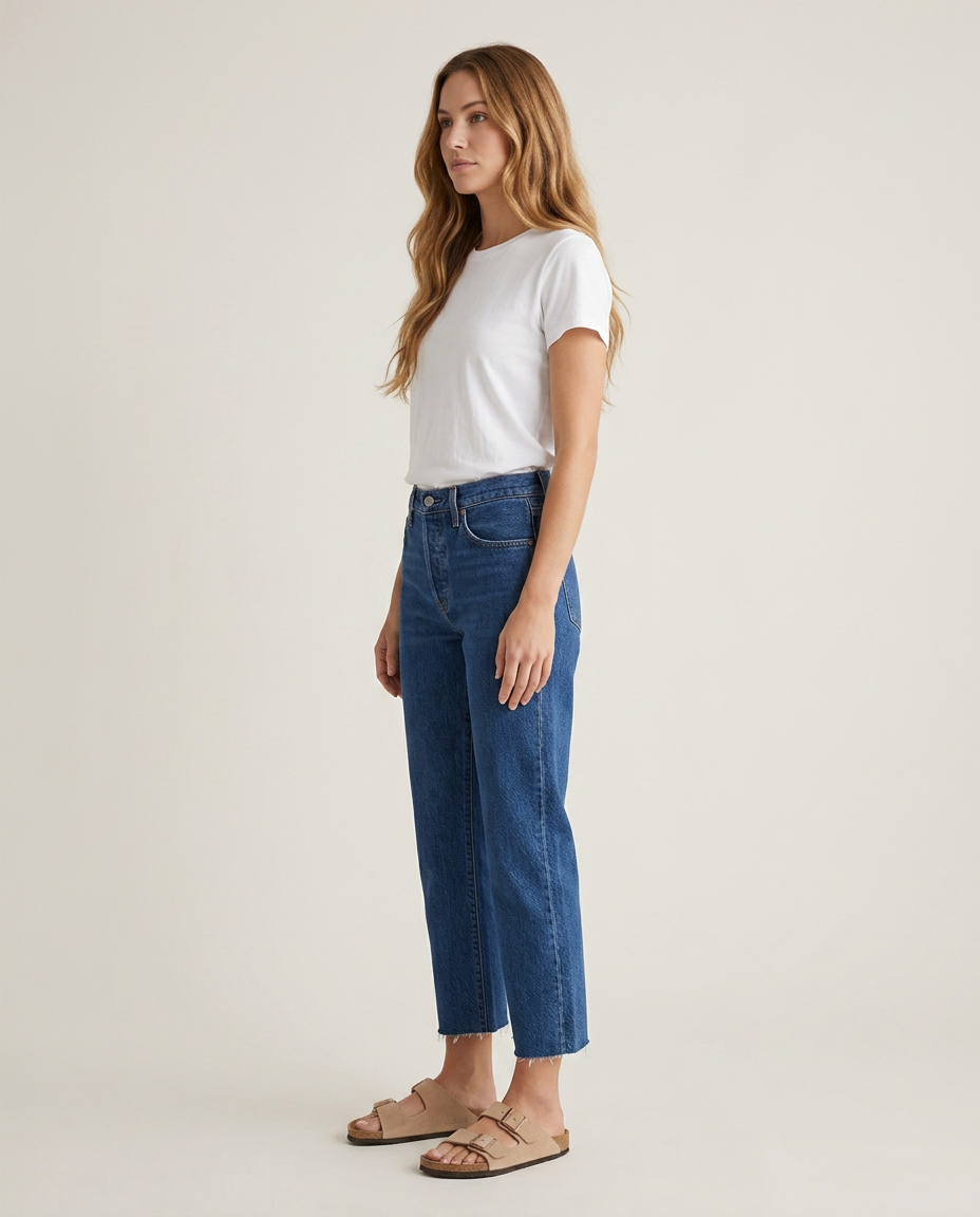 Cropped jeans in donkerblauw - zijaanzicht