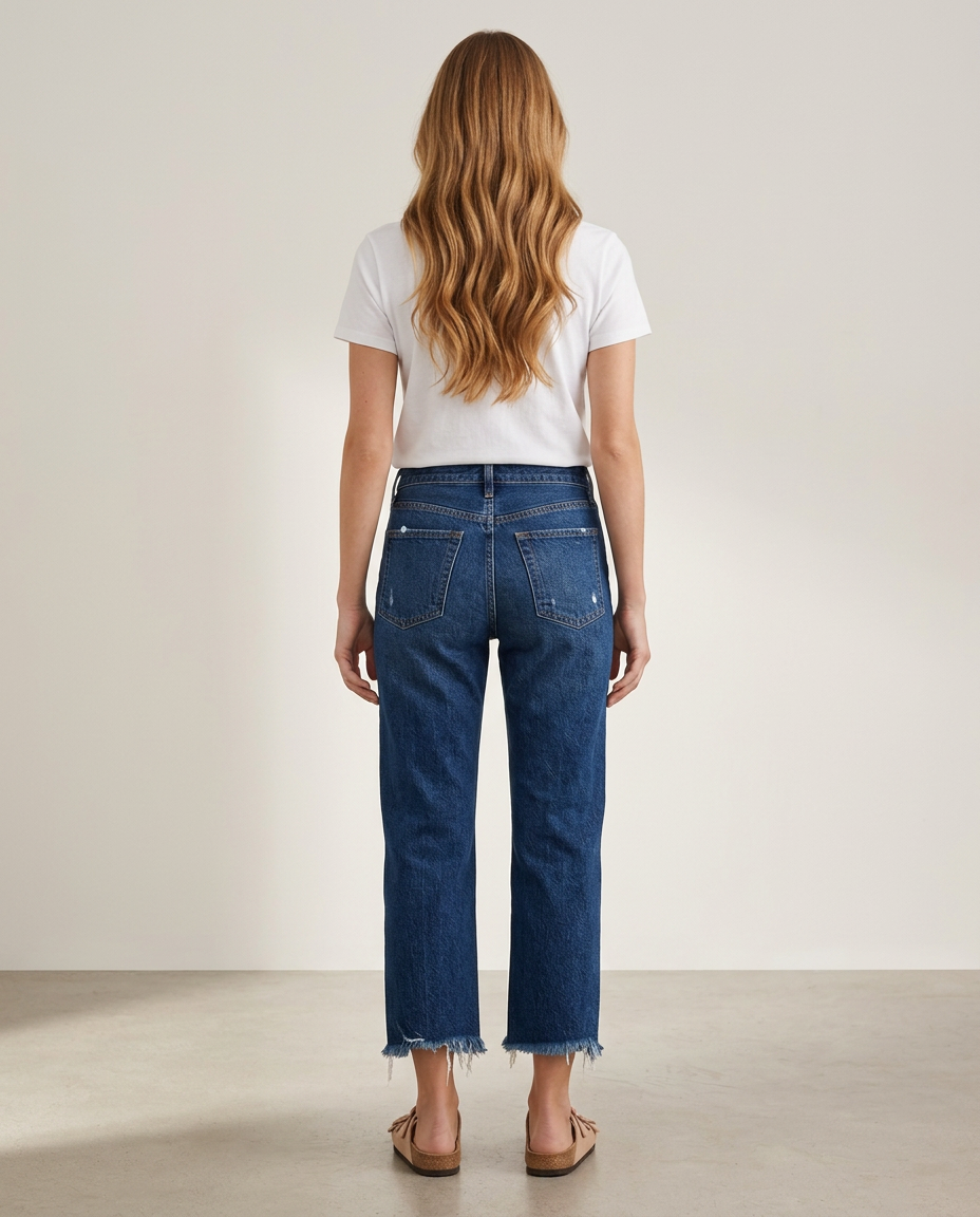 Cropped jeans in donkerblauw - achteraanzicht