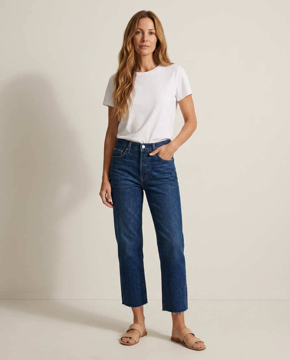 Cropped jeans in donkerblauw - staande pose
