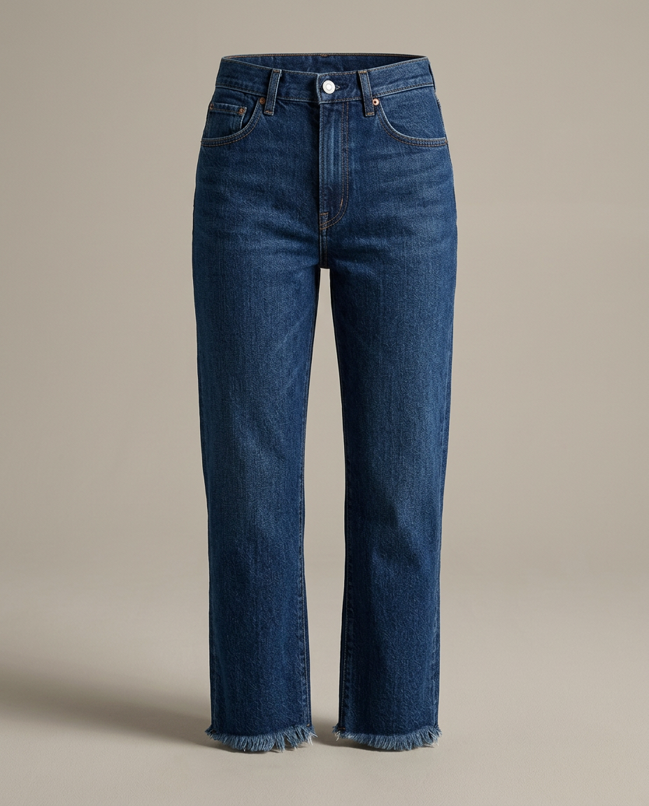 Cropped straight leg jeans met franjes - productfoto