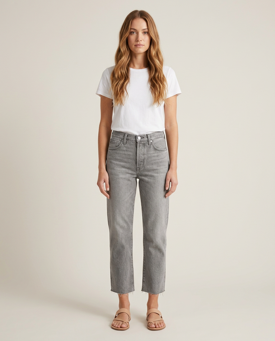 Cropped jeans met franjes in grijs