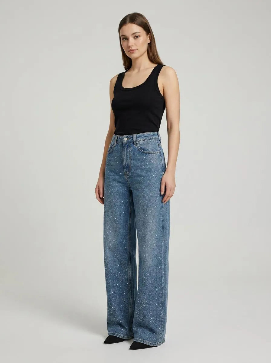 Bella Novelle Jeans Glitter Wide Leg - driekwart aanzicht