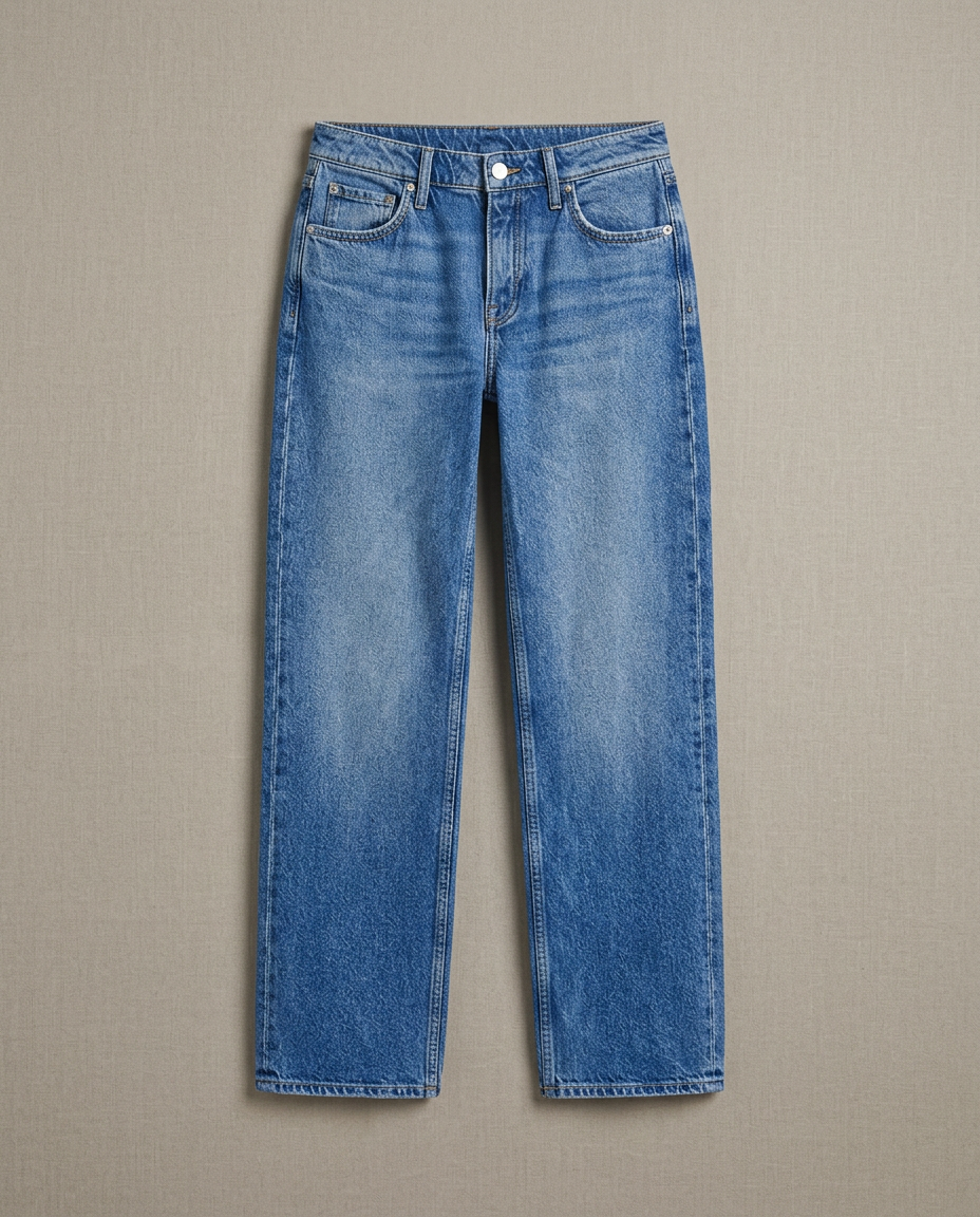 Jeans halfhoge taille rechte pijpen blauw productfoto