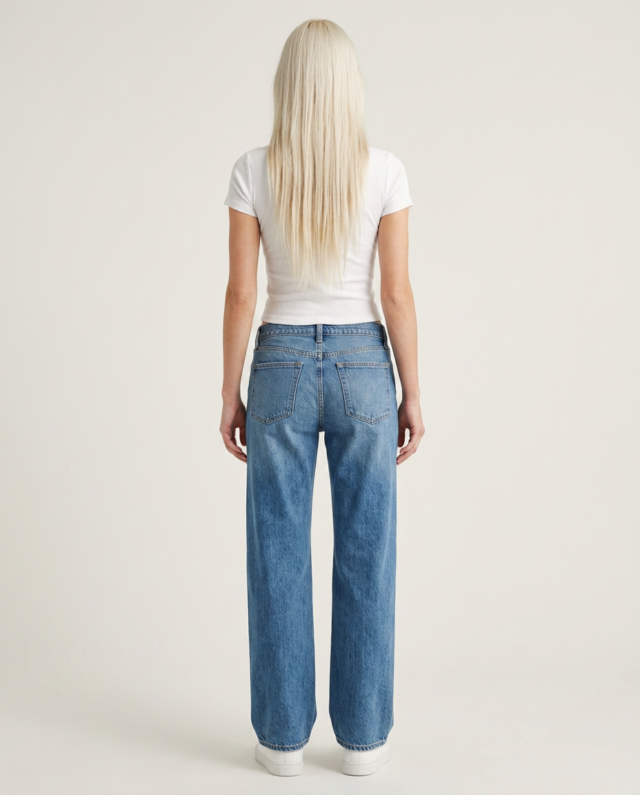 Bella Novelle jeans met wijde pijp in blauw, achteraanzicht