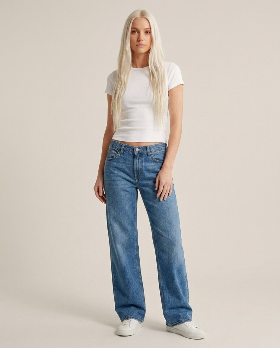 Bella Novelle jeans met wijde pijp in blauw, staande pose