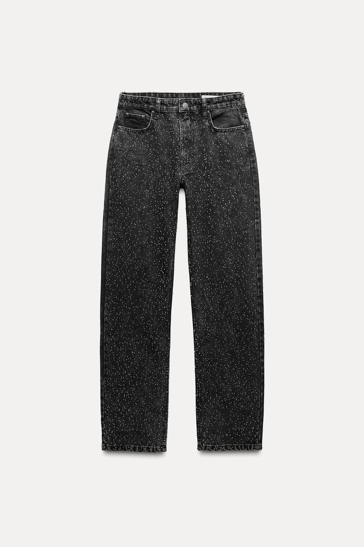 Bella Novelle wide leg jeans met glitter in zwart