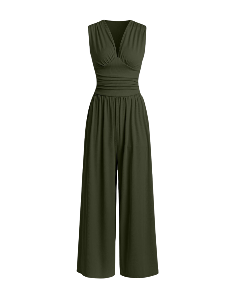 Bella Novelle jumpsuit met diepe V-hals en wijde pijpen, productfoto