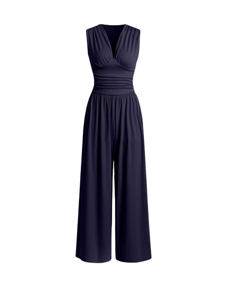 Bella Novelle jumpsuit met diepe V-hals en wijde pijpen, productfoto