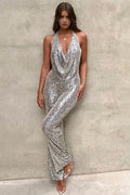Bella Novelle damesjumpsuit met glitterdetails in blauw