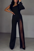 Bella Novelle damesjumpsuit met wijde pijpen in zwart