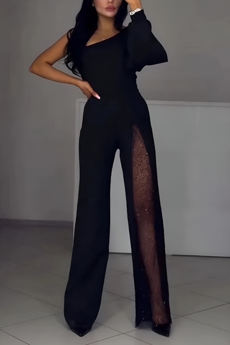 Bella Novelle damesjumpsuit met wijde pijpen in zwart