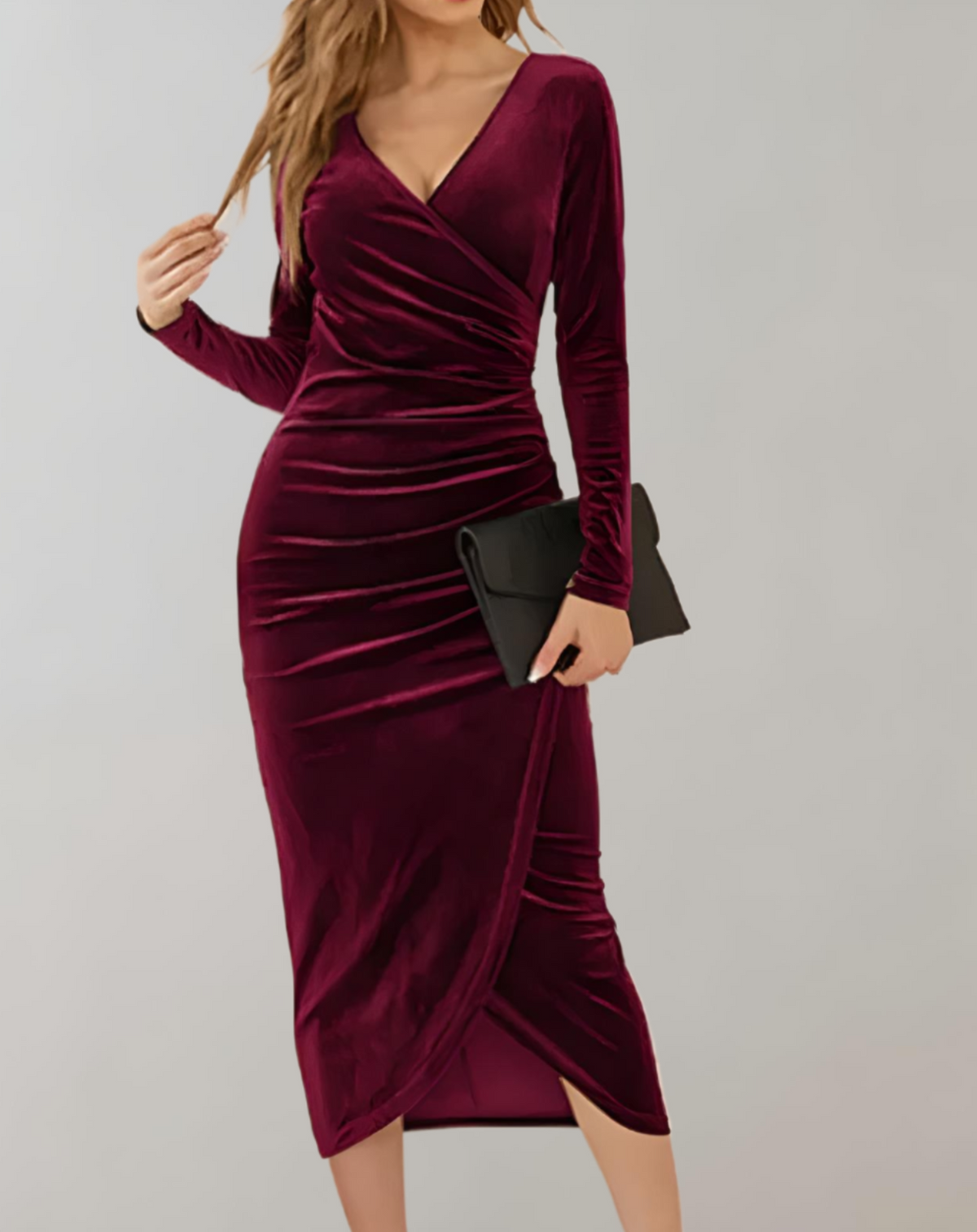 Bella Novelle fluwelen bodyconjurk, staande pose