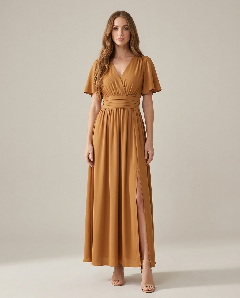 Jurk casual elegant karamel