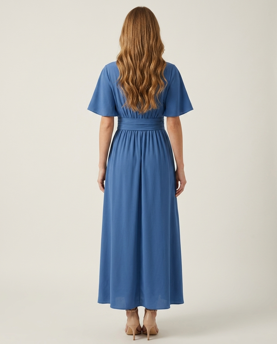 Jurk casual elegant blauw achteraanzicht