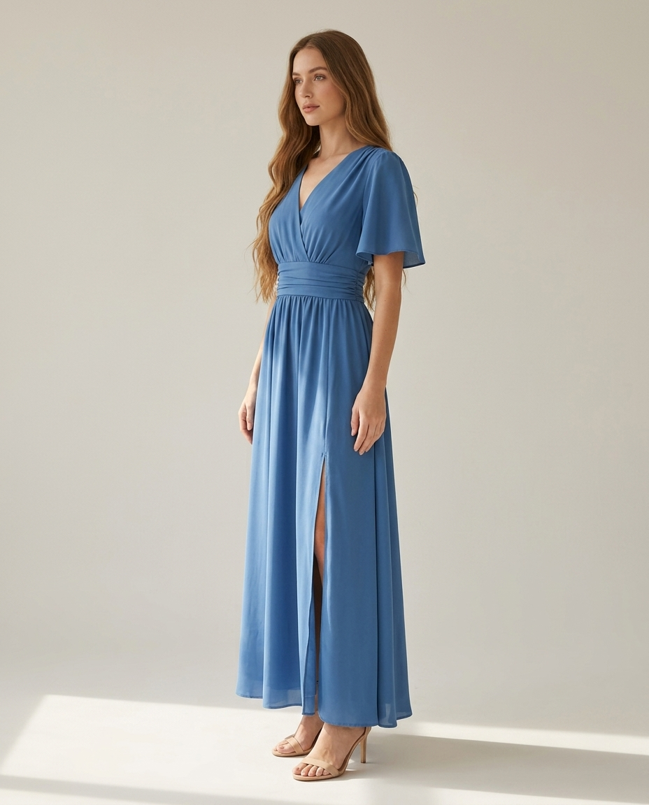 Jurk casual elegant blauw zijaanzicht