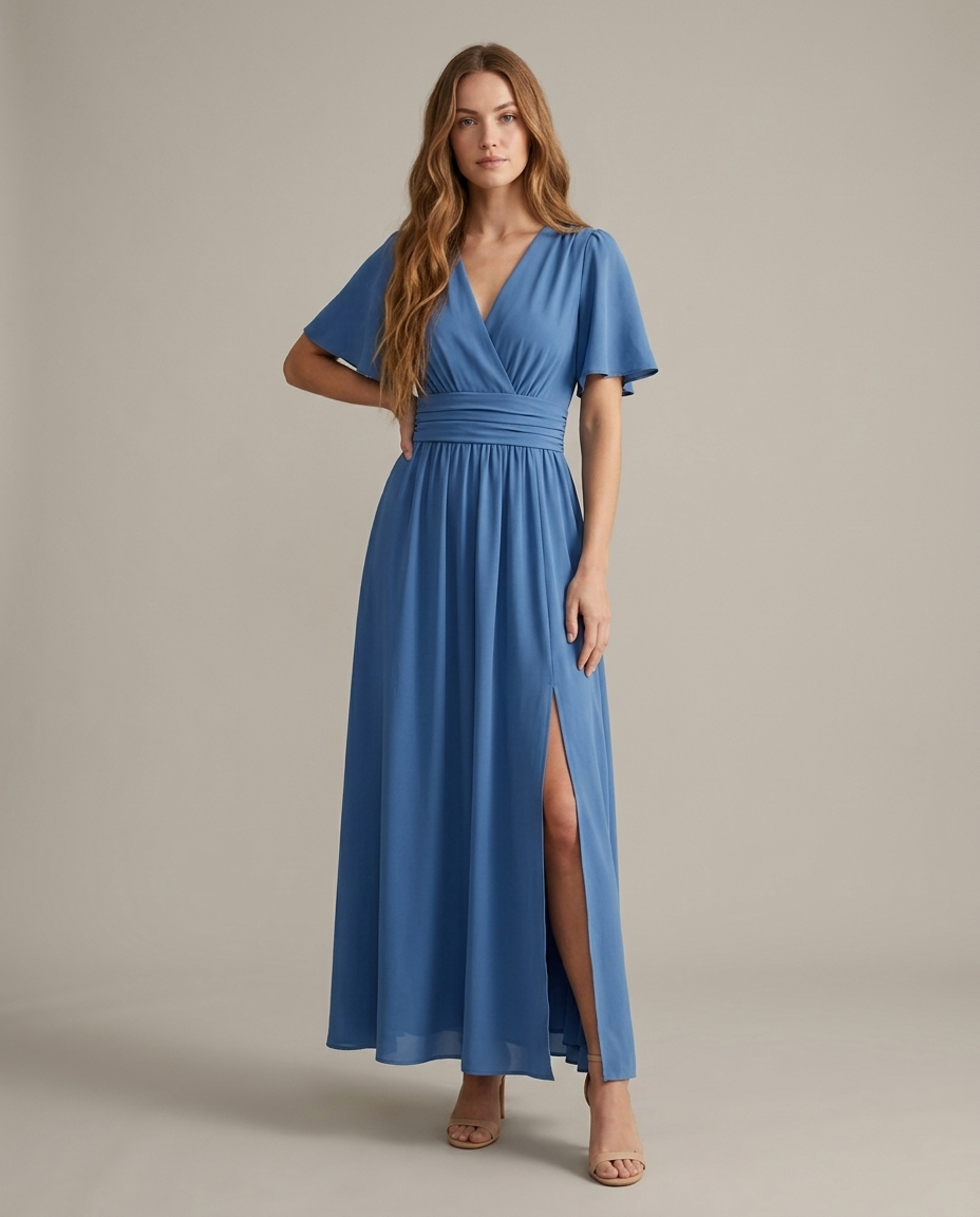 Jurk casual elegant blauw staande pose