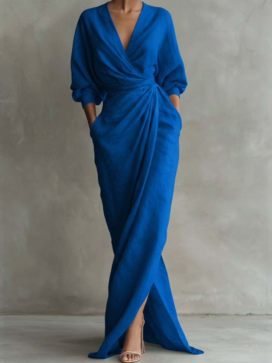 Bella Novelle losvallende jurk met V-hals in blauw