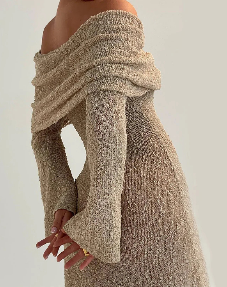 Bella Novelle gebreide off-shoulder maxi-jurk dames, productfoto 2