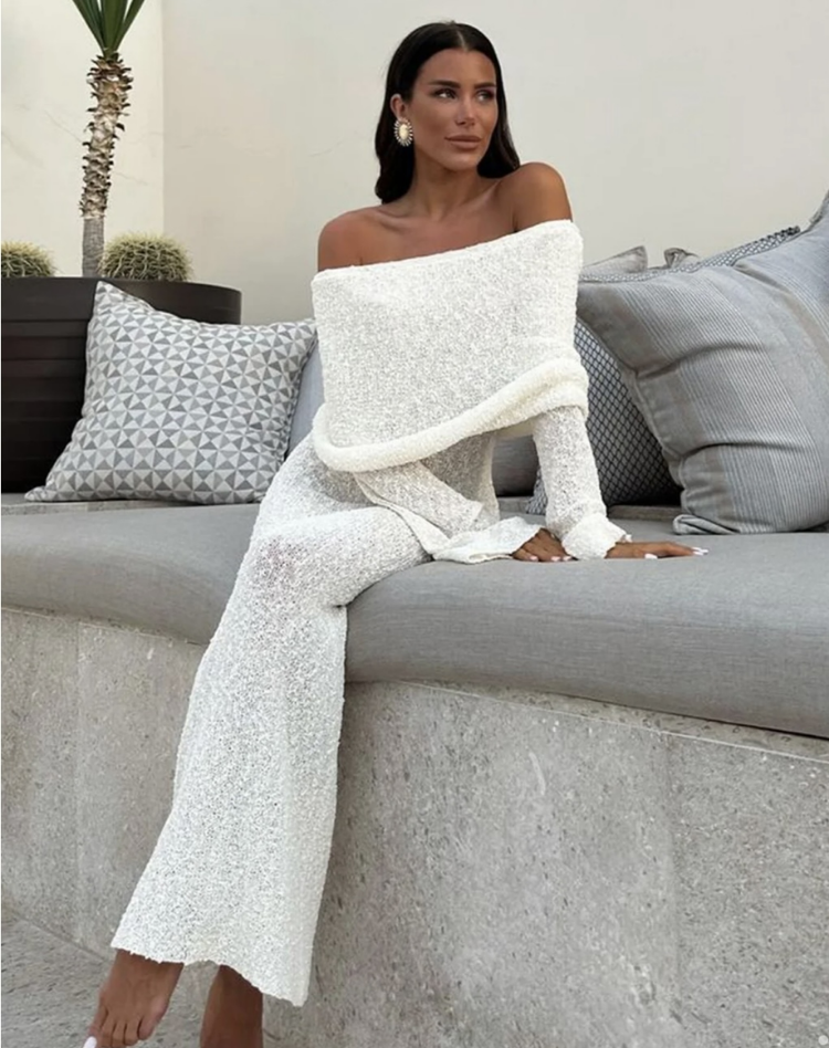 Bella Novelle gebreide off-shoulder maxi-jurk dames, productfoto 6