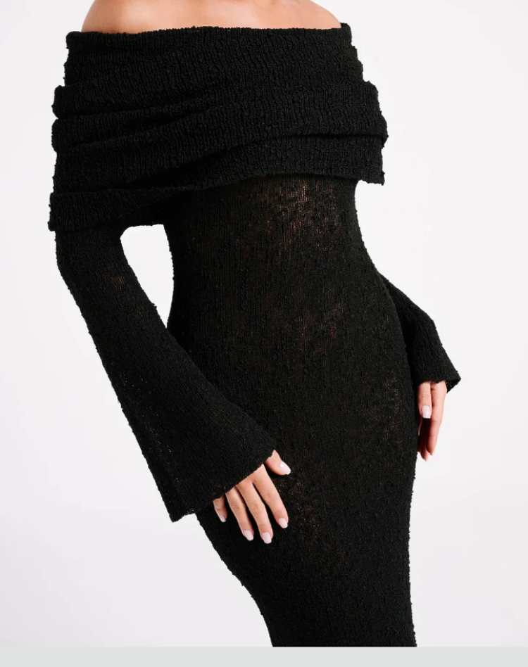 Bella Novelle gebreide off-shoulder maxi-jurk dames, productfoto 8