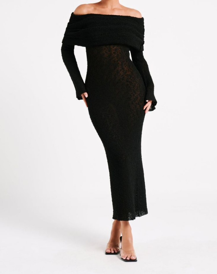 Bella Novelle gebreide off-shoulder maxi-jurk dames, productfoto 9