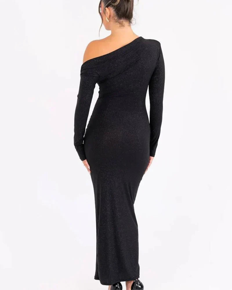 Bella Novelle glinsterende off-shoulder maxi-jurk voor dames, productfoto