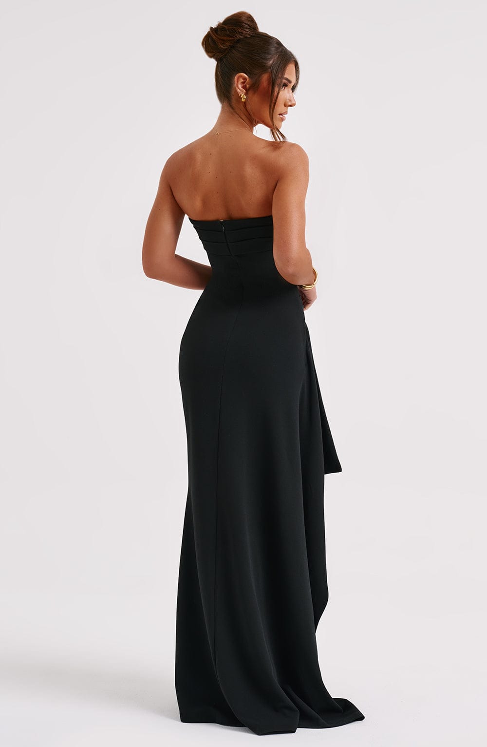 Bella Novelle zwarte strapless maxi jurk met split, productfoto