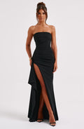 Bella Novelle strapless maxi jurk met split in zwart
