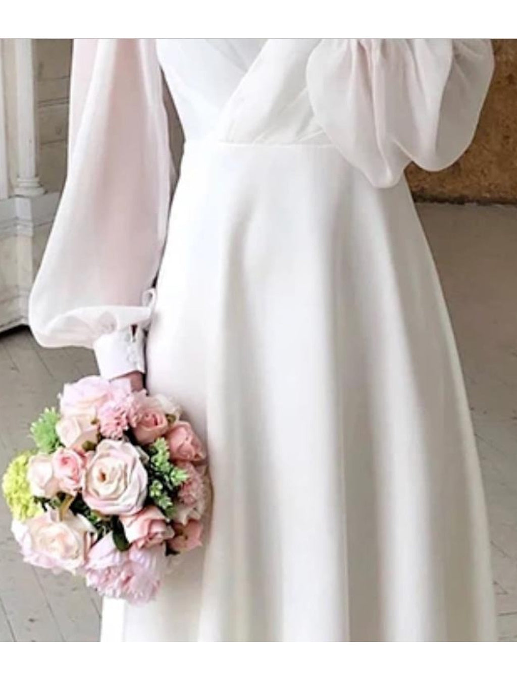 Bella Novelle witte midi jurk met lange pofmouwen, productfoto
