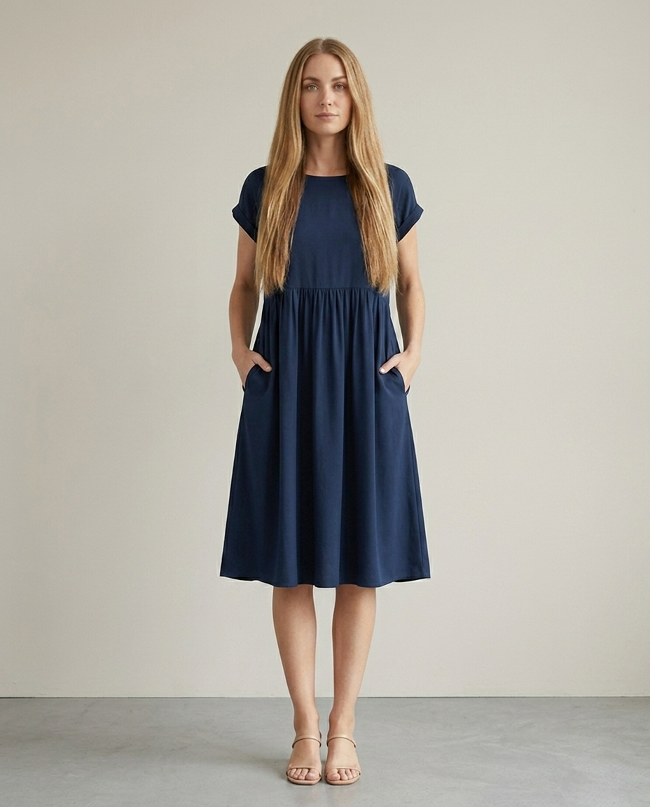Bella Novelle vloeiende jurk in marineblauw