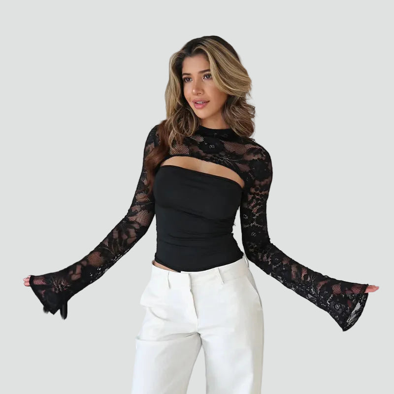 Bella Novelle kanten top in Zwart