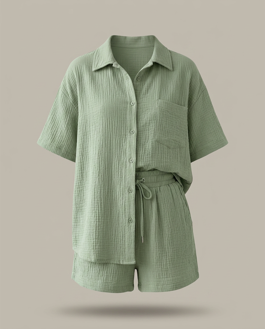 Katoenen loungewear set in groen - productfoto